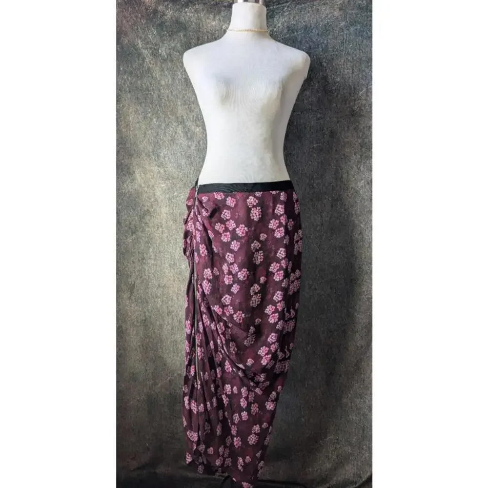 Draped Silk Ruched Floral Cherry Blossoms Band of Outsiders Skirt